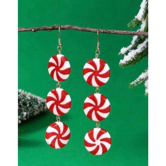 Cute Holiday Peppermint Dangle Earrings - Picture 1 of 3